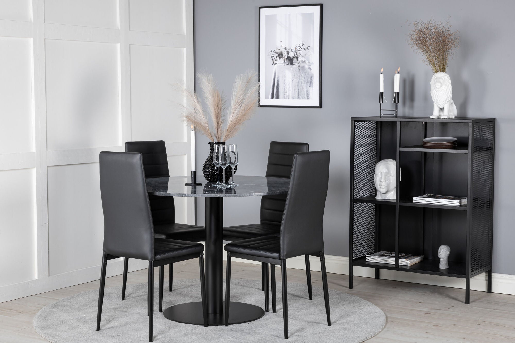 Venture Home Estelle rund spisebord ø106 H75 - Black / Black+Slim High Back Spisebordsstol - Black Legs - Black PU_4