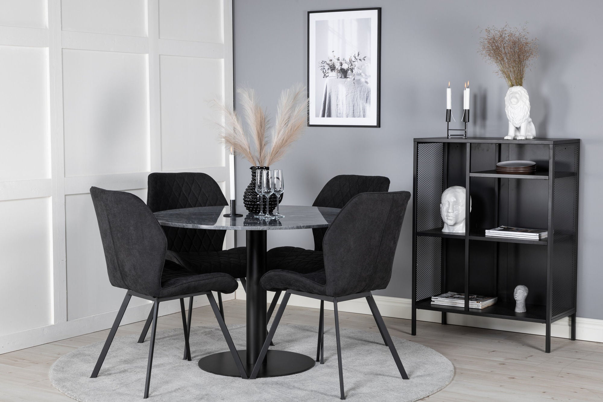 Venture Home Estelle rund spisebord ø106 H75 - Black / Black+Gemma Spisebordsstol - Black Legs - Black Fabric_4
