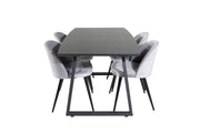 Venture Home Inca Extentionbord - Black top / black Legs+Velvet Spisebordsstol - Light Grey / Black_4