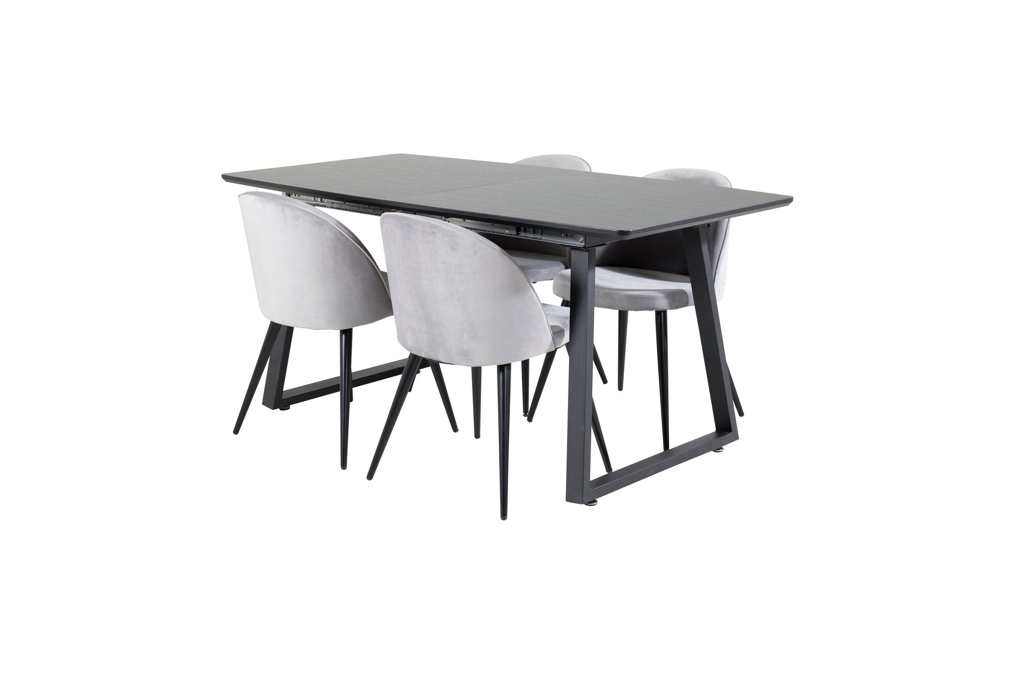 Venture Home Inca Extentionbord - Black top / black Legs+Velvet Spisebordsstol - Light Grey / Black_4