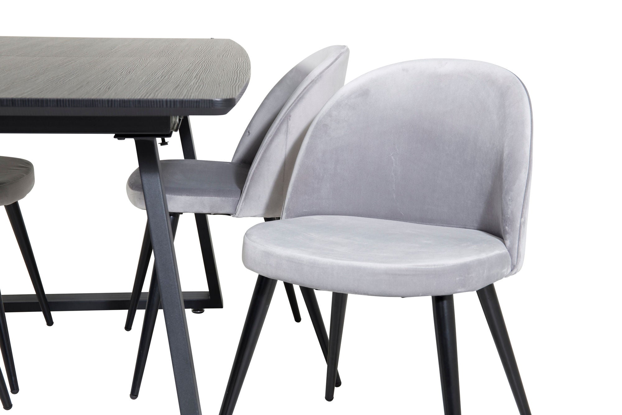 Venture Home Inca Extentionbord - Black top / black Legs+Velvet Spisebordsstol - Light Grey / Black_4
