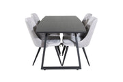 Venture Home Inca Extentionbord - Black top / black Legs+Velvet Deluxe Spisebordsstol - Light Grey / Black_4