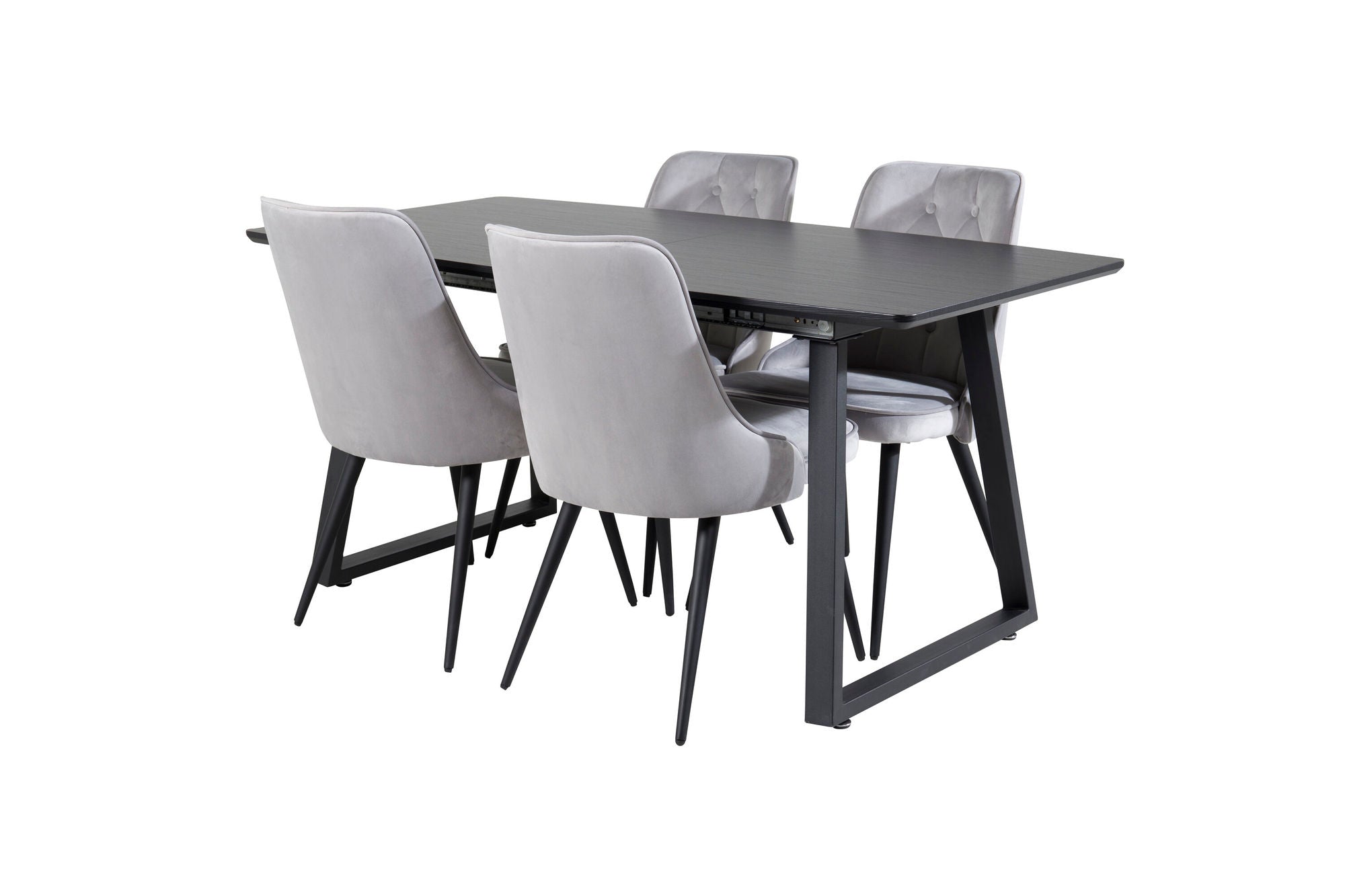 Venture Home Inca Extentionbord - Black top / black Legs+Velvet Deluxe Spisebordsstol - Light Grey / Black_4