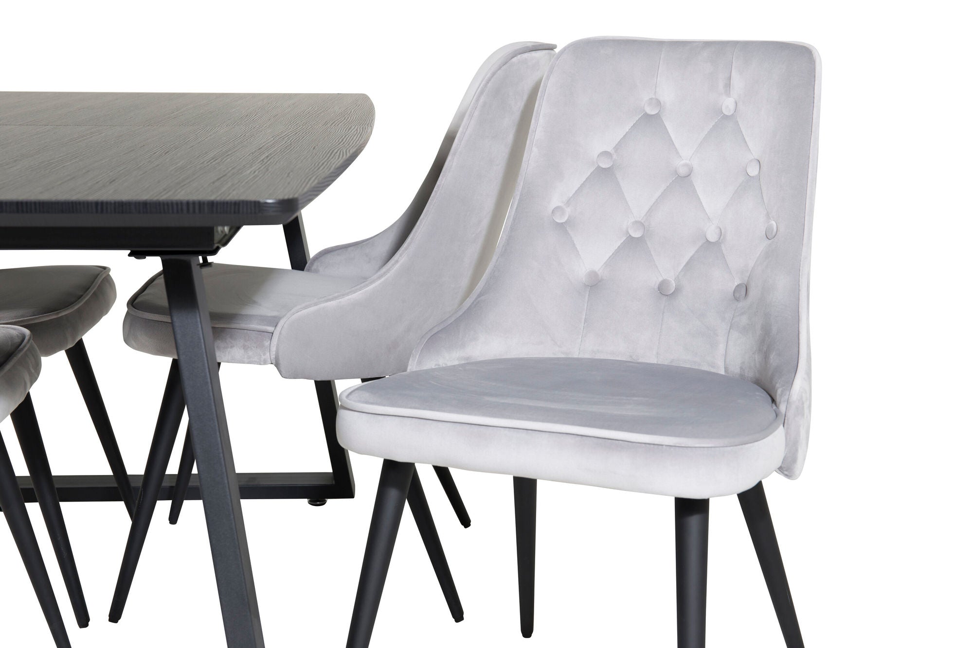 Venture Home Inca Extentionbord - Black top / black Legs+Velvet Deluxe Spisebordsstol - Light Grey / Black_4