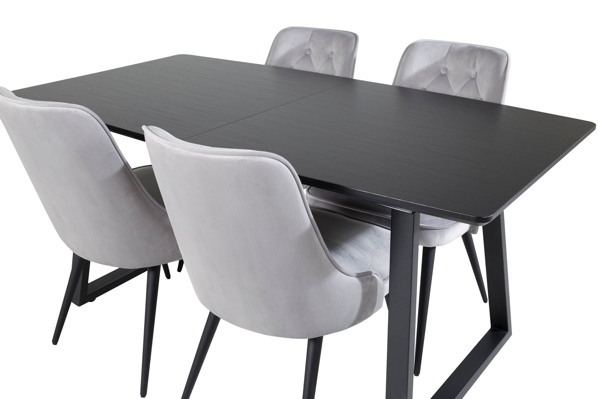 Venture Home Inca Extentionbord - Black top / black Legs+Velvet Deluxe Spisebordsstol - Light Grey / Black_4