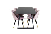 Venture Home Inca Extentionbord - Black top / black Legs+Velvet Spisebordsstol Brass - Pink / Black_4