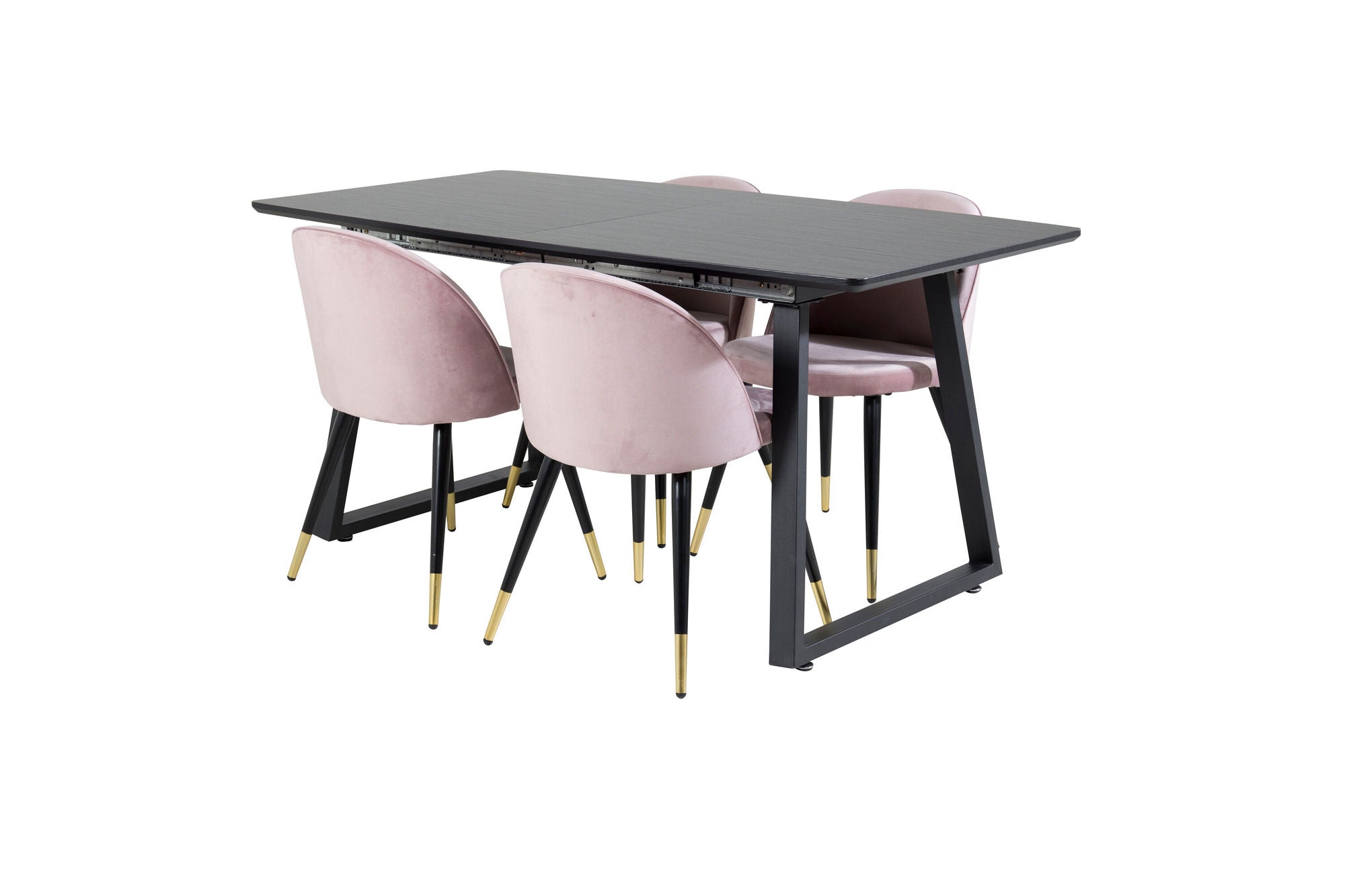 Venture Home Inca Extentionbord - Black top / black Legs+Velvet Spisebordsstol Brass - Pink / Black_4