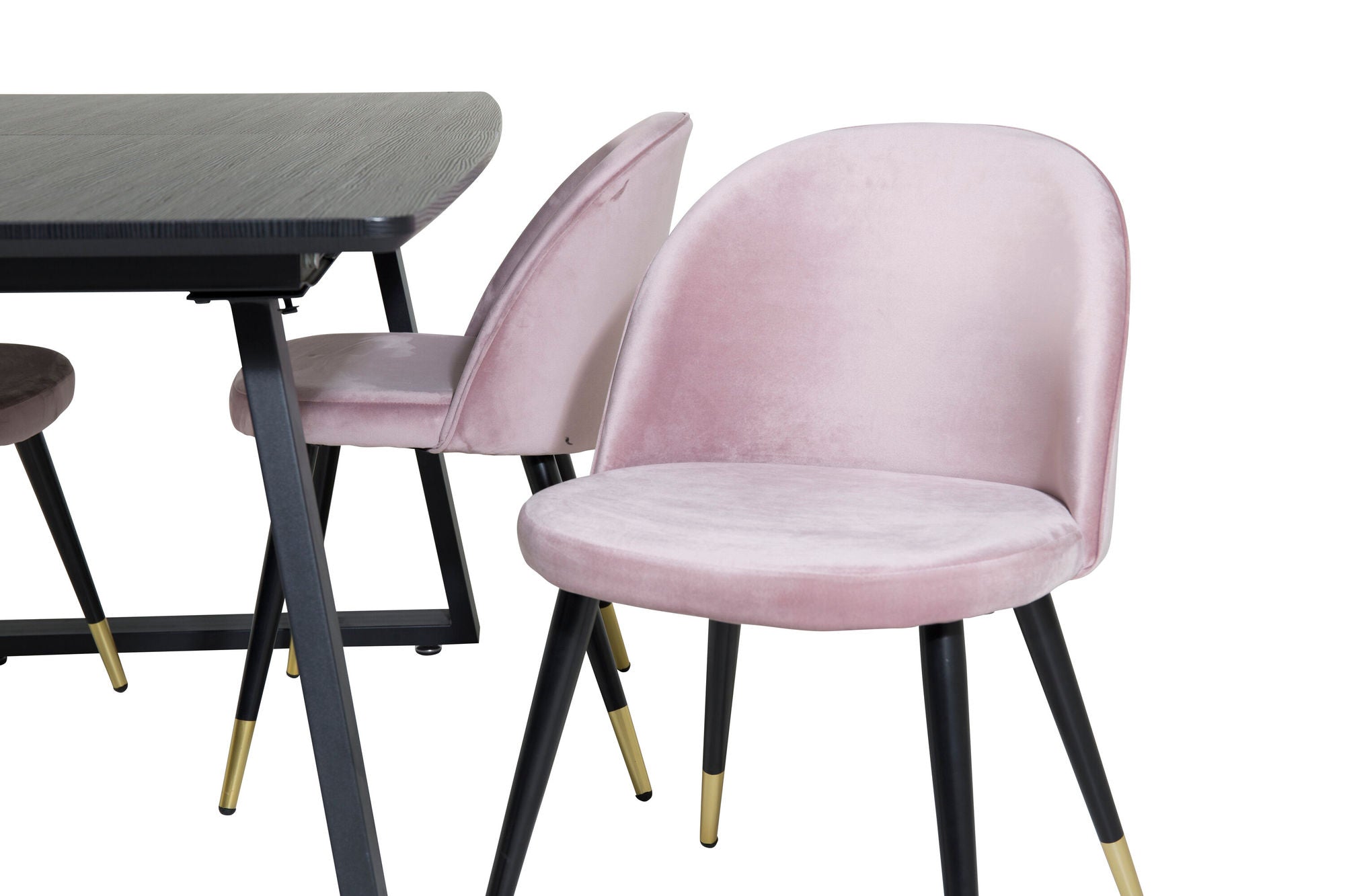 Venture Home Inca Extentionbord - Black top / black Legs+Velvet Spisebordsstol Brass - Pink / Black_4