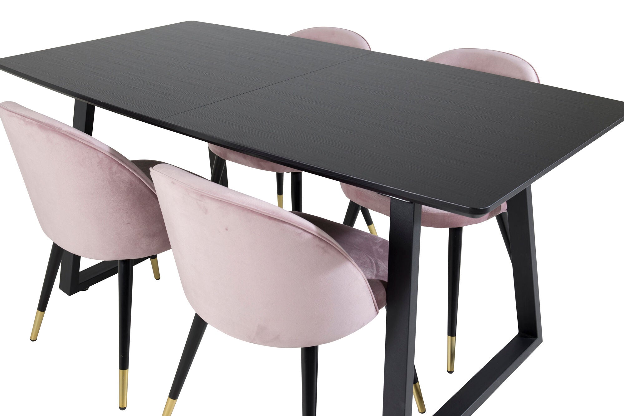 Venture Home Inca Extentionbord - Black top / black Legs+Velvet Spisebordsstol Brass - Pink / Black_4