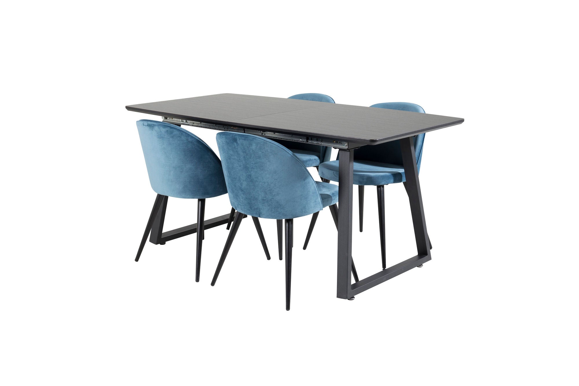 Venture Home Inca Extentionbord - Black top / black Legs+Velvet Spisebordsstol - Blue / Black_4