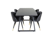 Venture Home Inca Extentionbord - Black top / black Legs+Velvet Spisebordsstol w. Stiches - PU - Black / Black_4