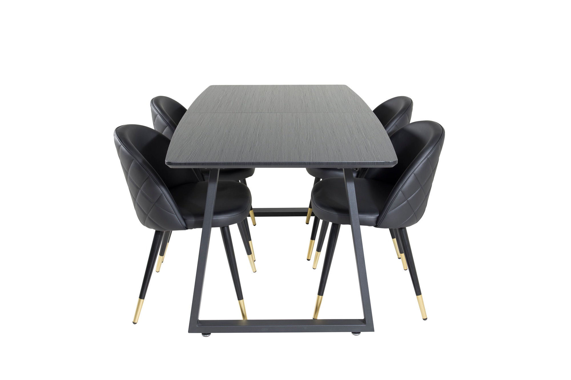 Venture Home Inca Extentionbord - Black top / black Legs+Velvet Spisebordsstol w. Stiches - PU - Black / Black_4