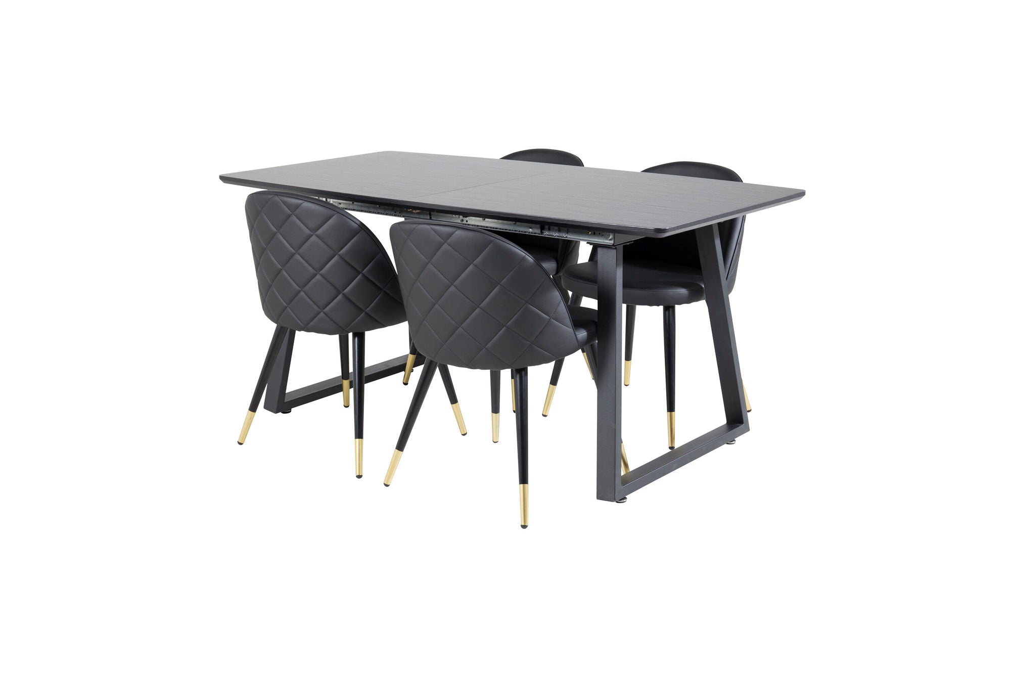 Venture Home Inca Extentionbord - Black top / black Legs+Velvet Spisebordsstol w. Stiches - PU - Black / Black_4