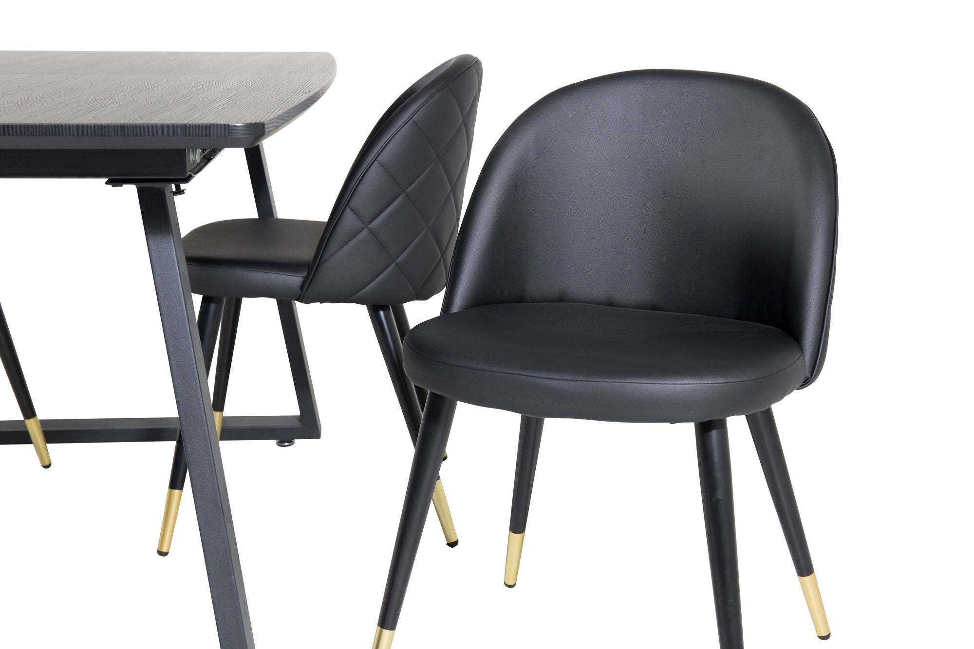 Venture Home Inca Extentionbord - Black top / black Legs+Velvet Spisebordsstol w. Stiches - PU - Black / Black_4