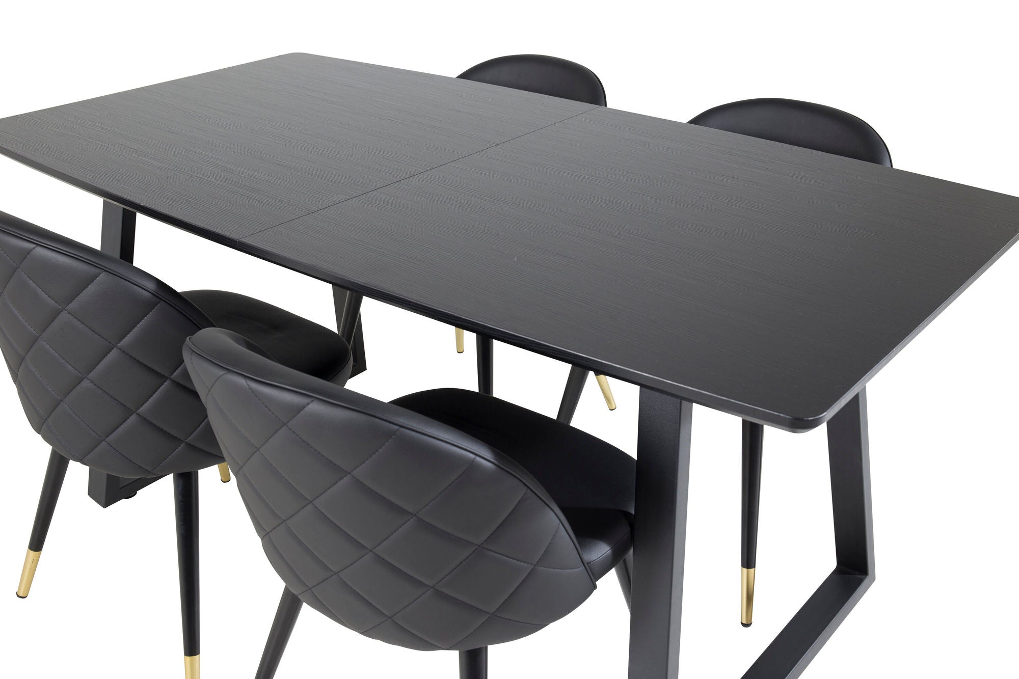Venture Home Inca Extentionbord - Black top / black Legs+Velvet Spisebordsstol w. Stiches - PU - Black / Black_4