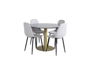 Venture Home Estelle rund spisebord ø106 H75 - Black / Brass+Polar Diamond Spisebordsstol - Black Legs - Grey Fabric_4