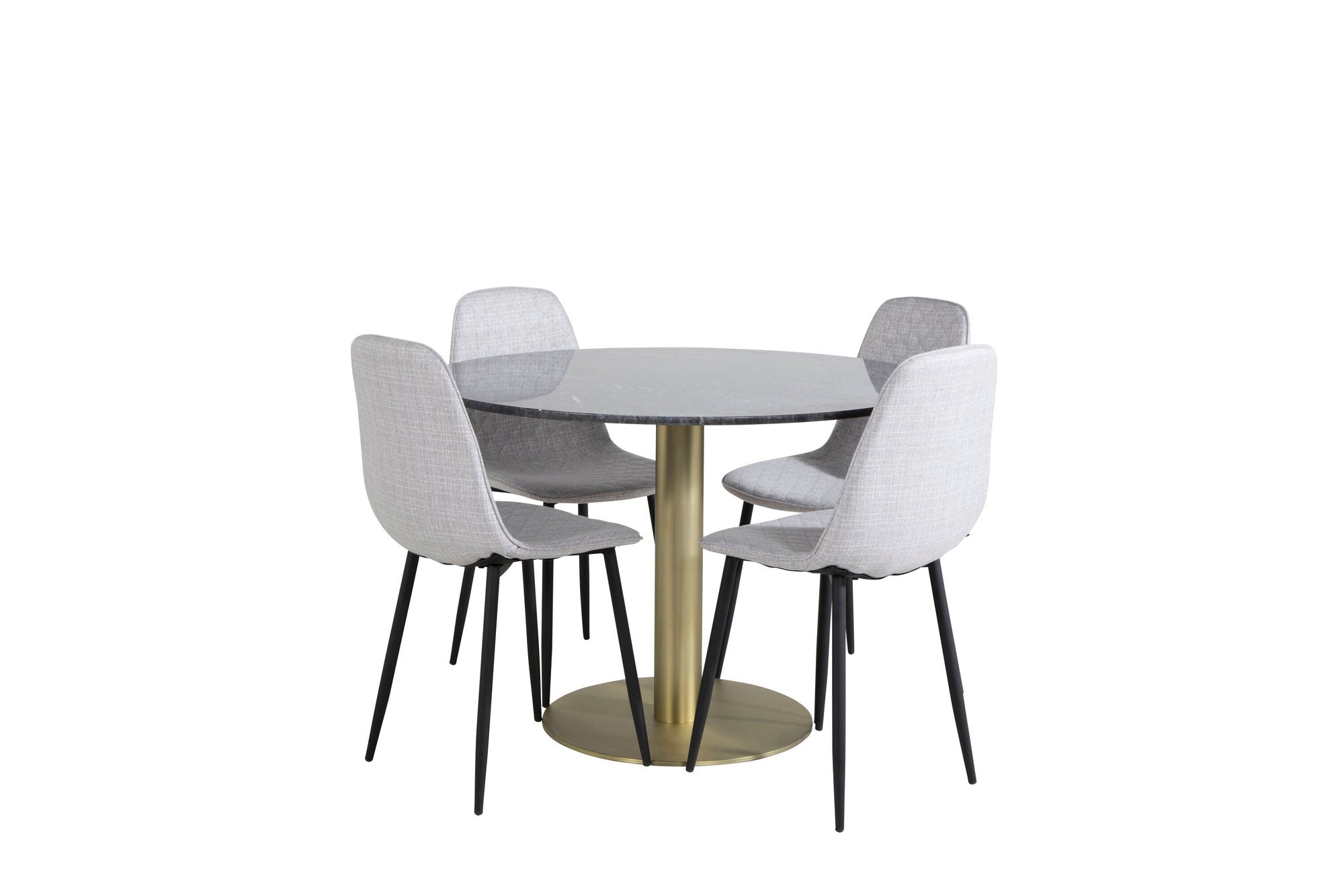 Venture Home Estelle rund spisebord ø106 H75 - Black / Brass+Polar Diamond Spisebordsstol - Black Legs - Grey Fabric_4