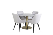 Venture Home Estelle rund spisebord ø106 H75 - Black / Brass+Plaza Dining chair - Black legs - Light Grey Fabric_4