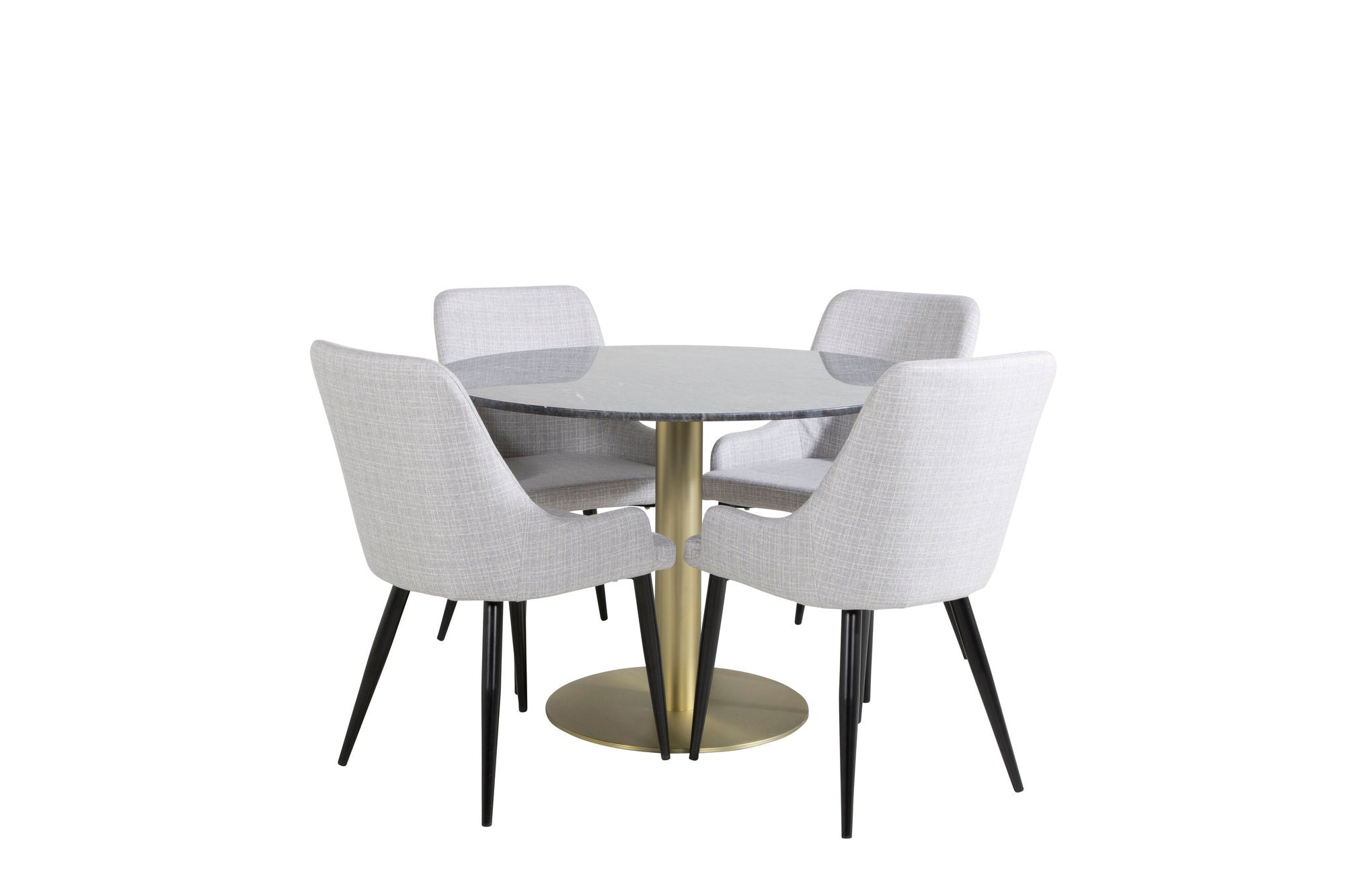 Venture Home Estelle rund spisebord ø106 H75 - Black / Brass+Plaza Dining chair - Black legs - Light Grey Fabric_4