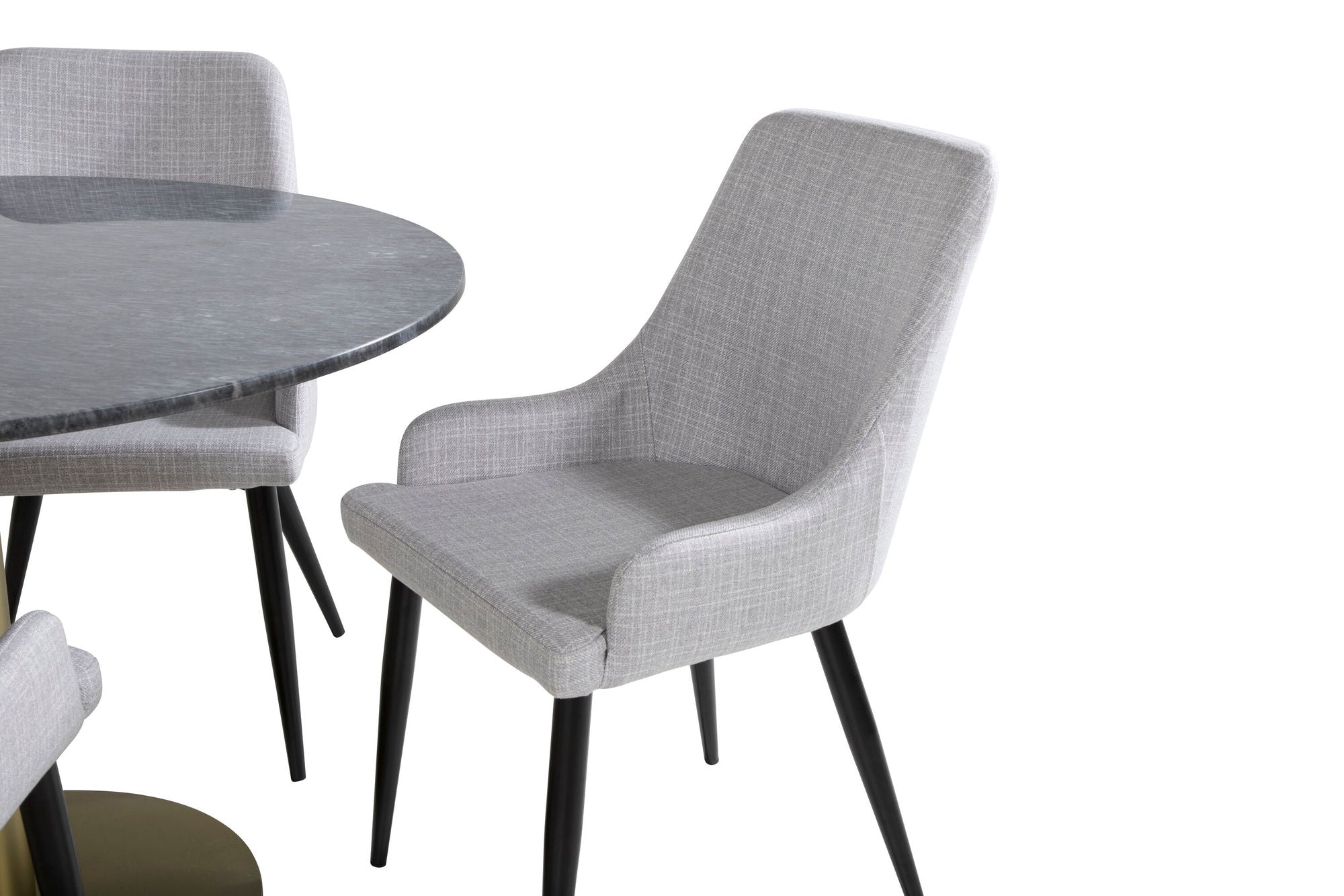 Venture Home Estelle rund spisebord ø106 H75 - Black / Brass+Plaza Dining chair - Black legs - Light Grey Fabric_4