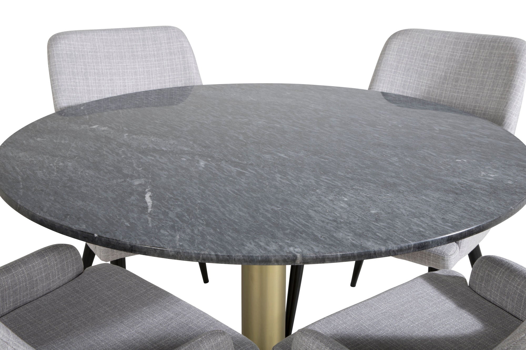 Venture Home Estelle rund spisebord ø106 H75 - Black / Brass+Plaza Dining chair - Black legs - Light Grey Fabric_4
