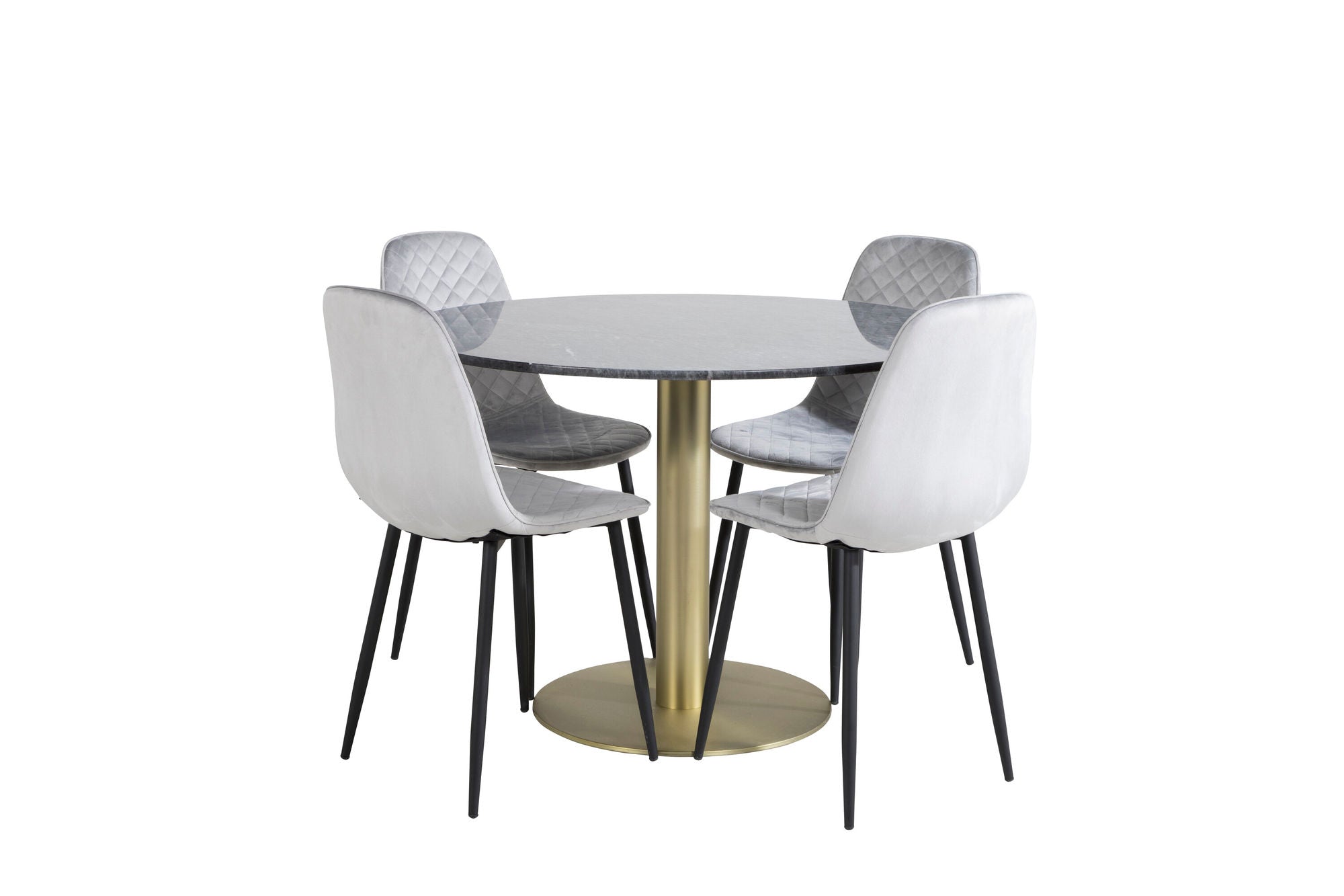 Venture Home Estelle rund spisebord ø106 H75 - Black / Brass+Polar Diamond Spisebordsstol - Black Legs - Grey Velvet_4