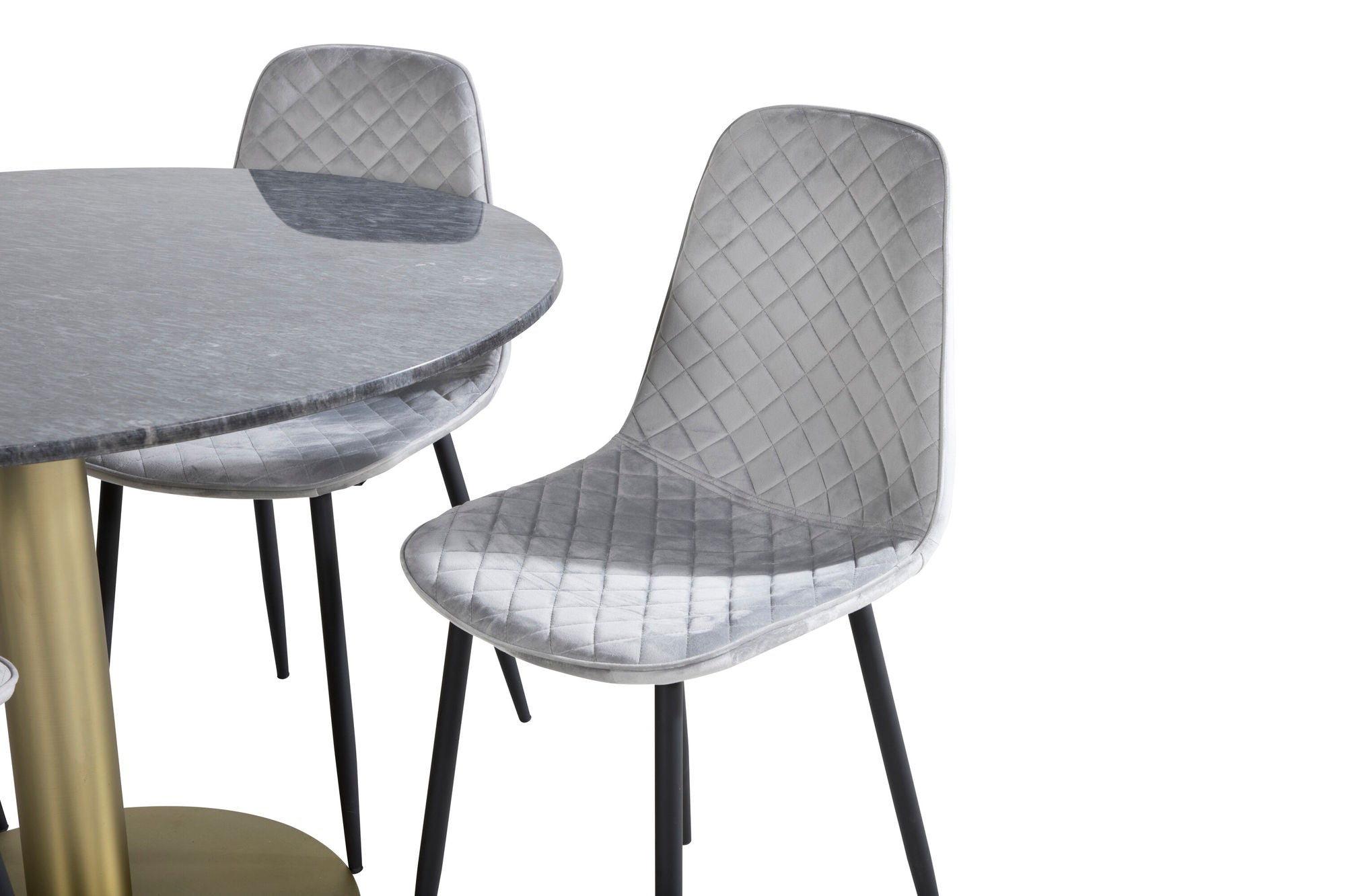 Venture Home Estelle rund spisebord ø106 H75 - Black / Brass+Polar Diamond Spisebordsstol - Black Legs - Grey Velvet_4