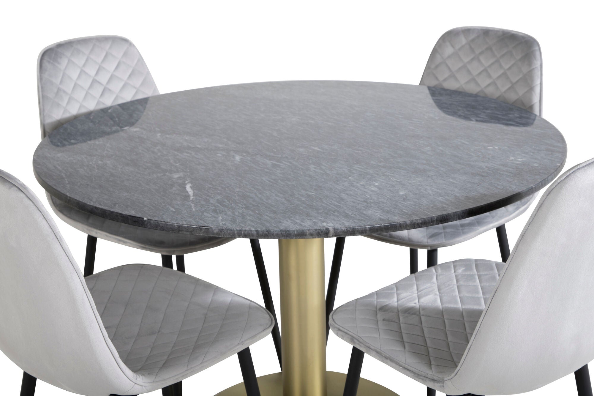 Venture Home Estelle rund spisebord ø106 H75 - Black / Brass+Polar Diamond Spisebordsstol - Black Legs - Grey Velvet_4