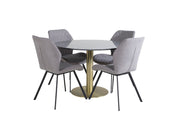 Venture Home Estelle rund spisebord ø106 H75 - Black / Brass+Gemma Spisebordsstol - Black Legs - Grey Fabric_4