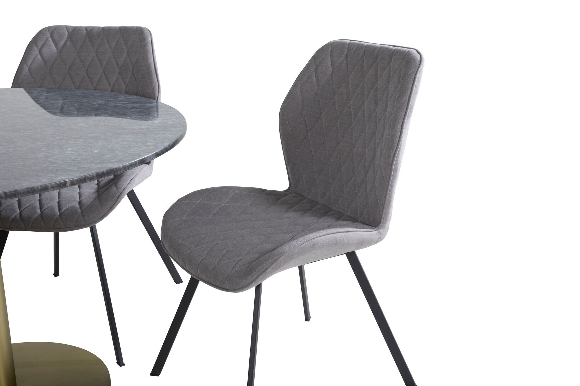 Venture Home Estelle rund spisebord ø106 H75 - Black / Brass+Gemma Spisebordsstol - Black Legs - Grey Fabric_4