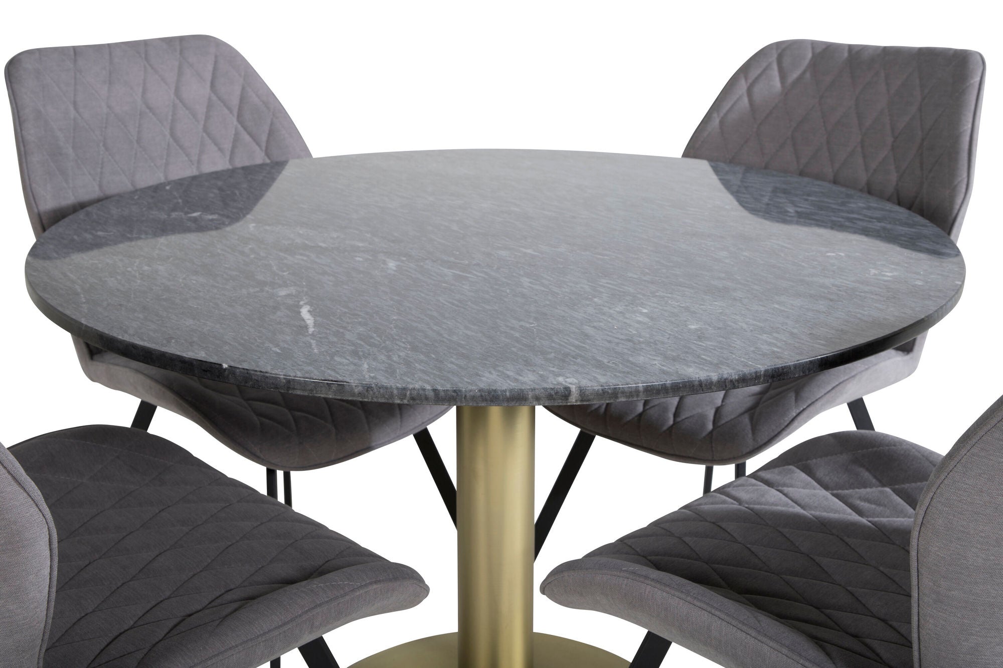 Venture Home Estelle rund spisebord ø106 H75 - Black / Brass+Gemma Spisebordsstol - Black Legs - Grey Fabric_4