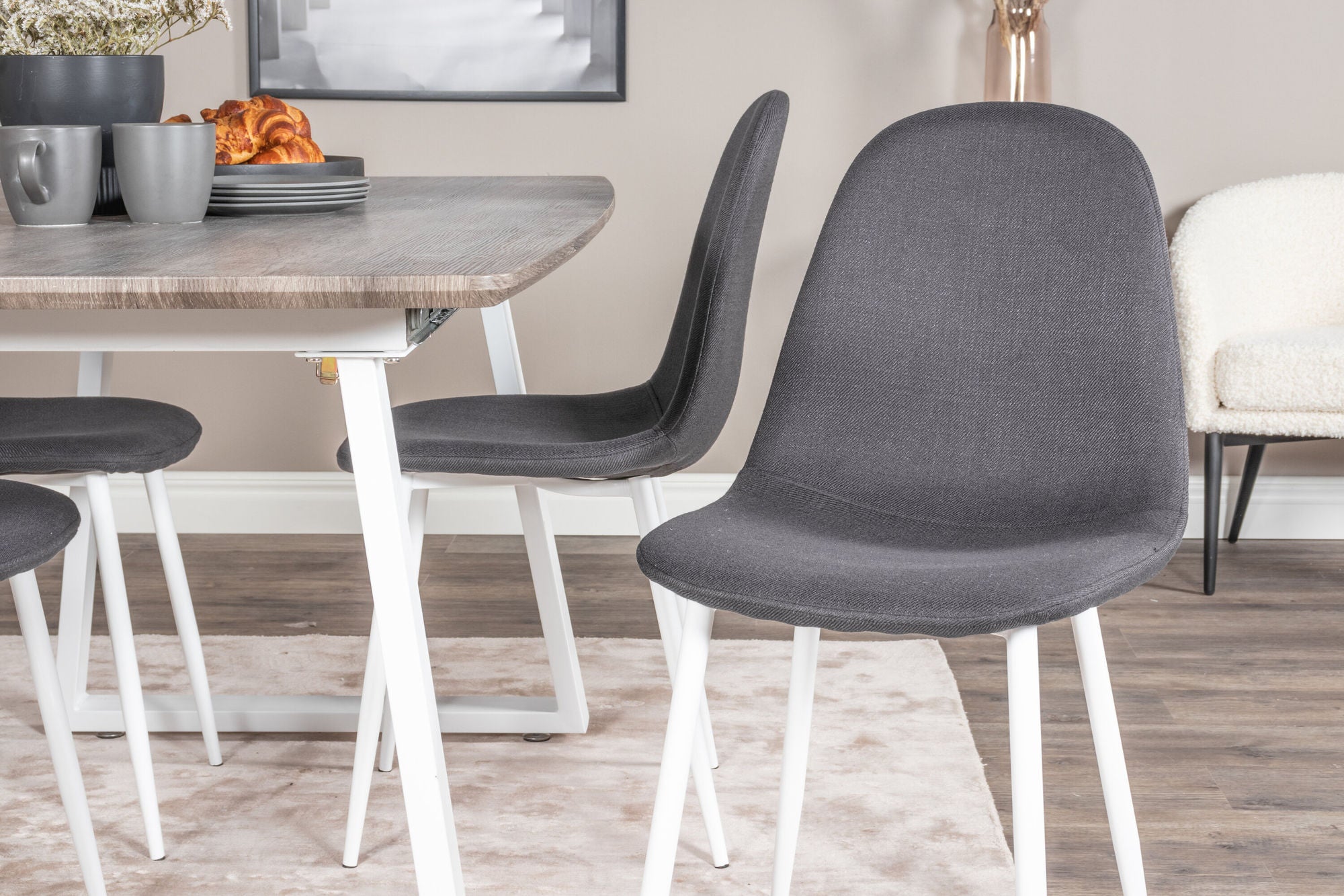 Venture Home Inca Extentionbord - grey "oak" / white Legs+Polar Spisebordsstol - White Legs - Black Fabric_4