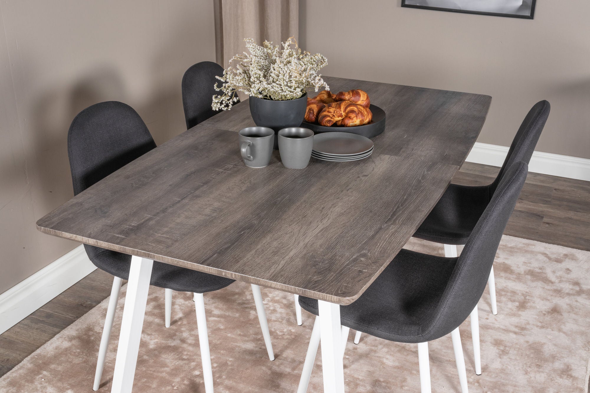 Venture Home Inca Extentionbord - grey "oak" / white Legs+Polar Spisebordsstol - White Legs - Black Fabric_4