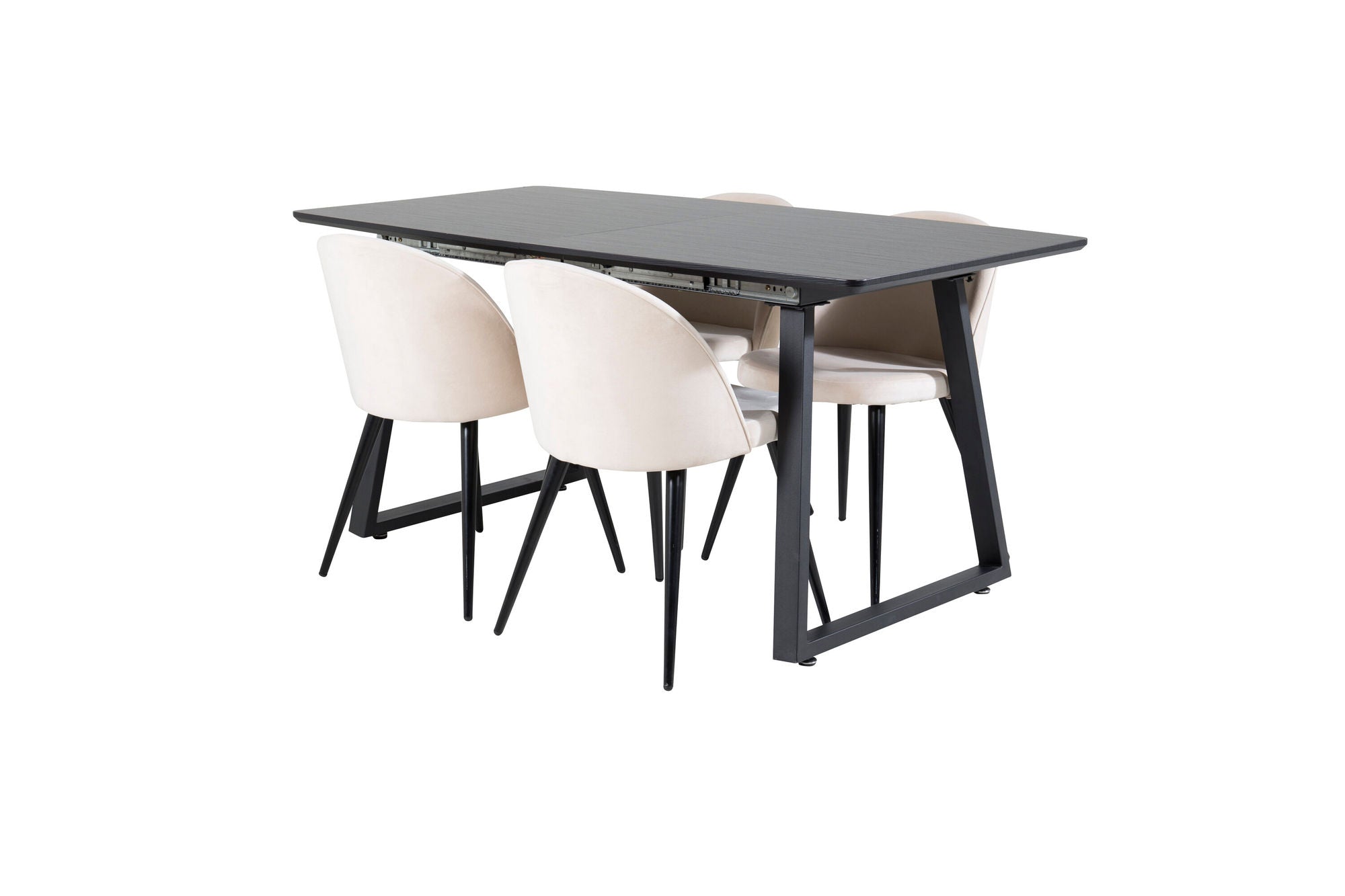Venture Home Inca Extentionbord - Black top / black Legs+Velvet Spisebordsstol - Beige / Black_4