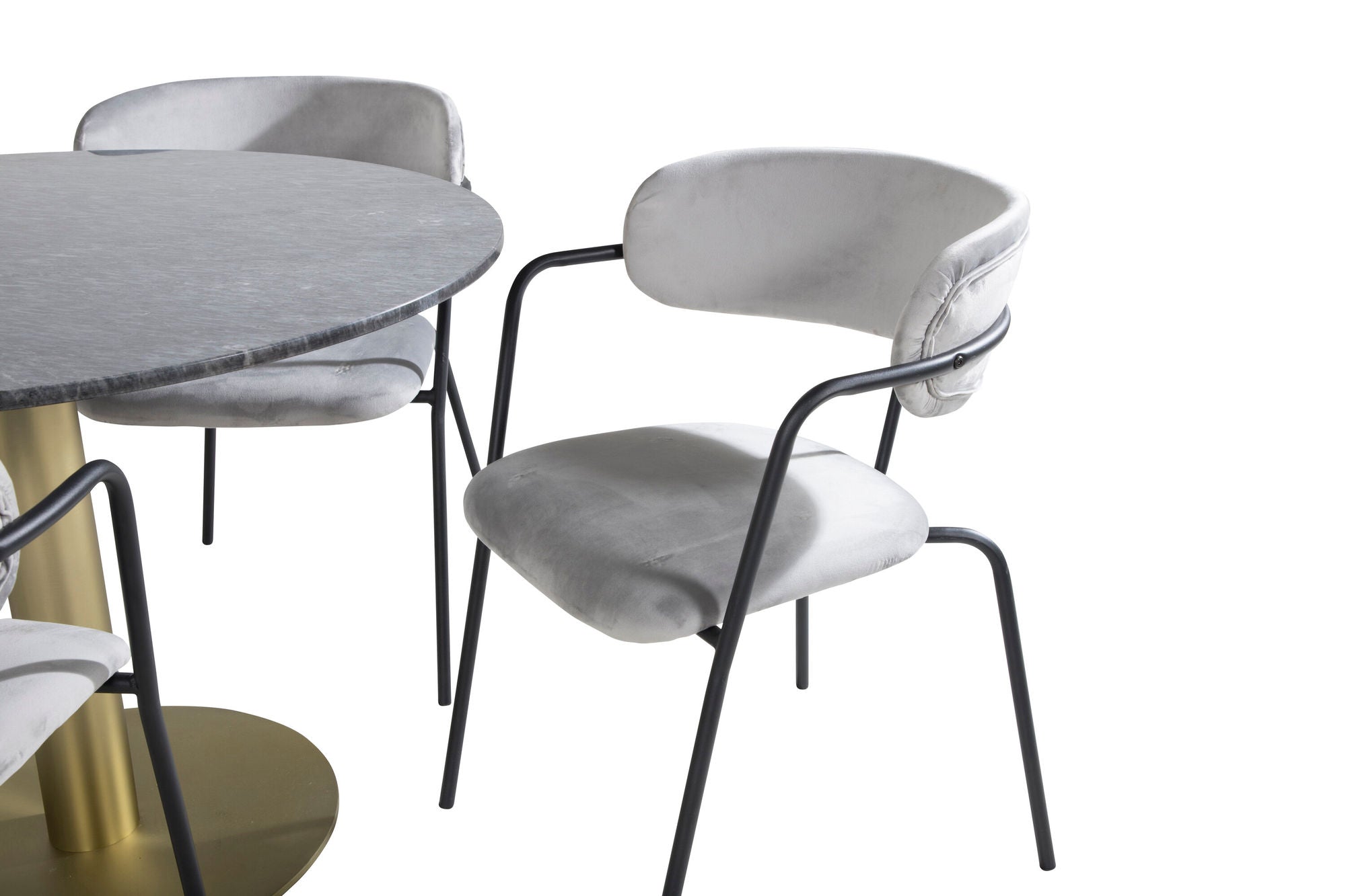 Venture Home Estelle rund spisebord ø106 H75 - Black / Brass+Arrow armchair - Black Legs - Grey Velvet_4