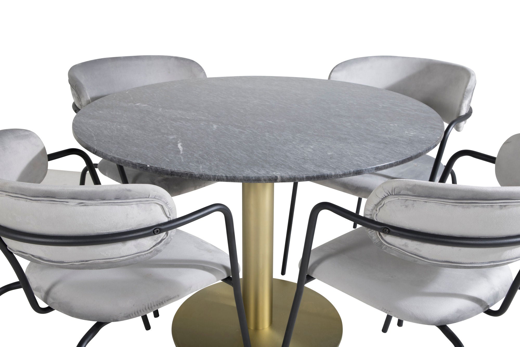 Venture Home Estelle rund spisebord ø106 H75 - Black / Brass+Arrow armchair - Black Legs - Grey Velvet_4