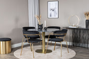 Venture Home Estelle rund spisebord ø106 H75 - Black / Brass+Arrow armchair - Brass Legs - Black Velvet_4