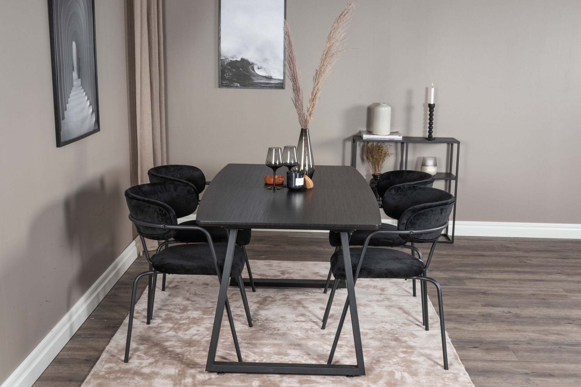 Venture Home Inca Extentionbord - Black top / black Legs+Arrow armchair - Black Legs - Black Velvet_4
