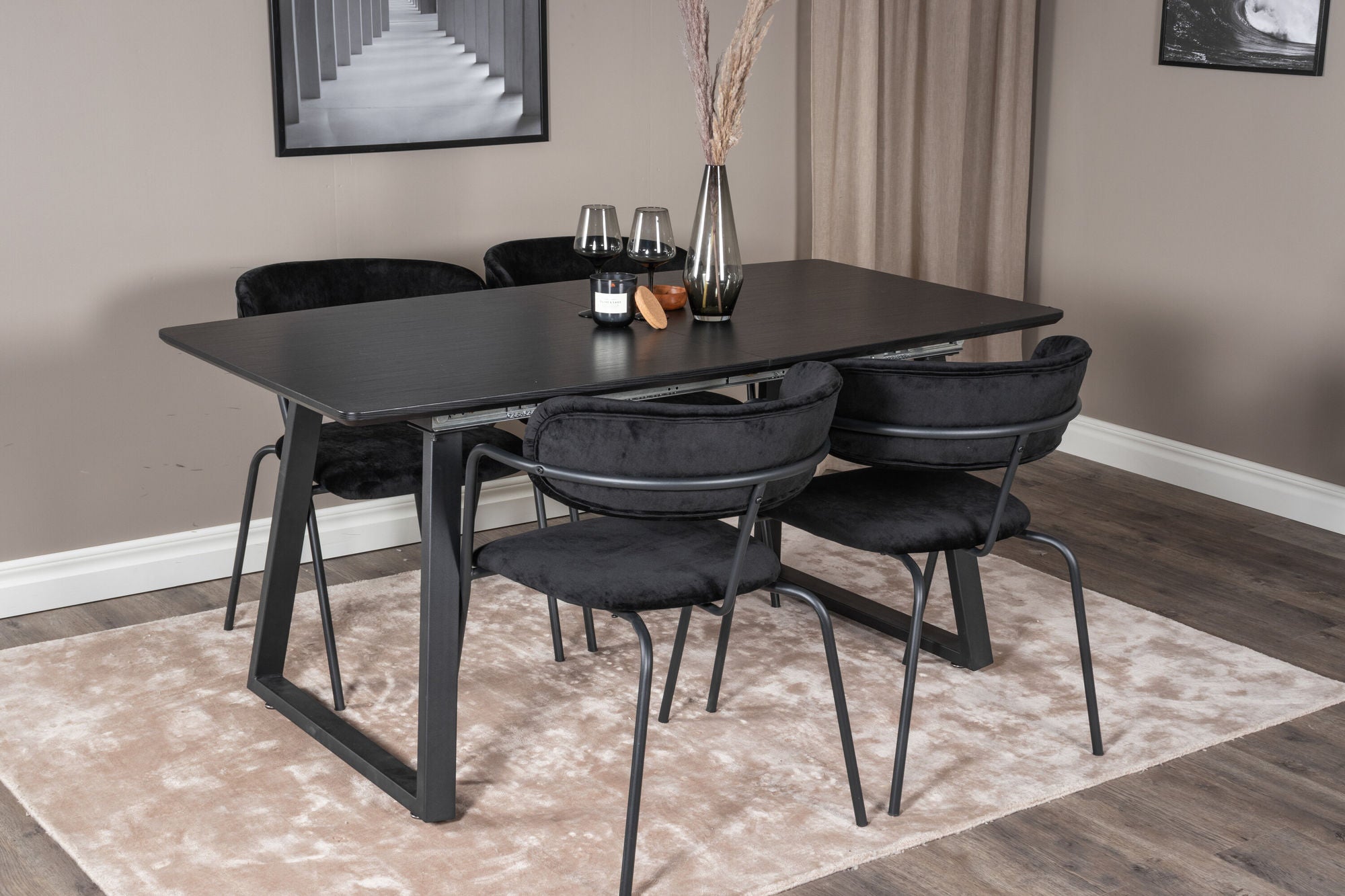 Venture Home Inca Extentionbord - Black top / black Legs+Arrow armchair - Black Legs - Black Velvet_4