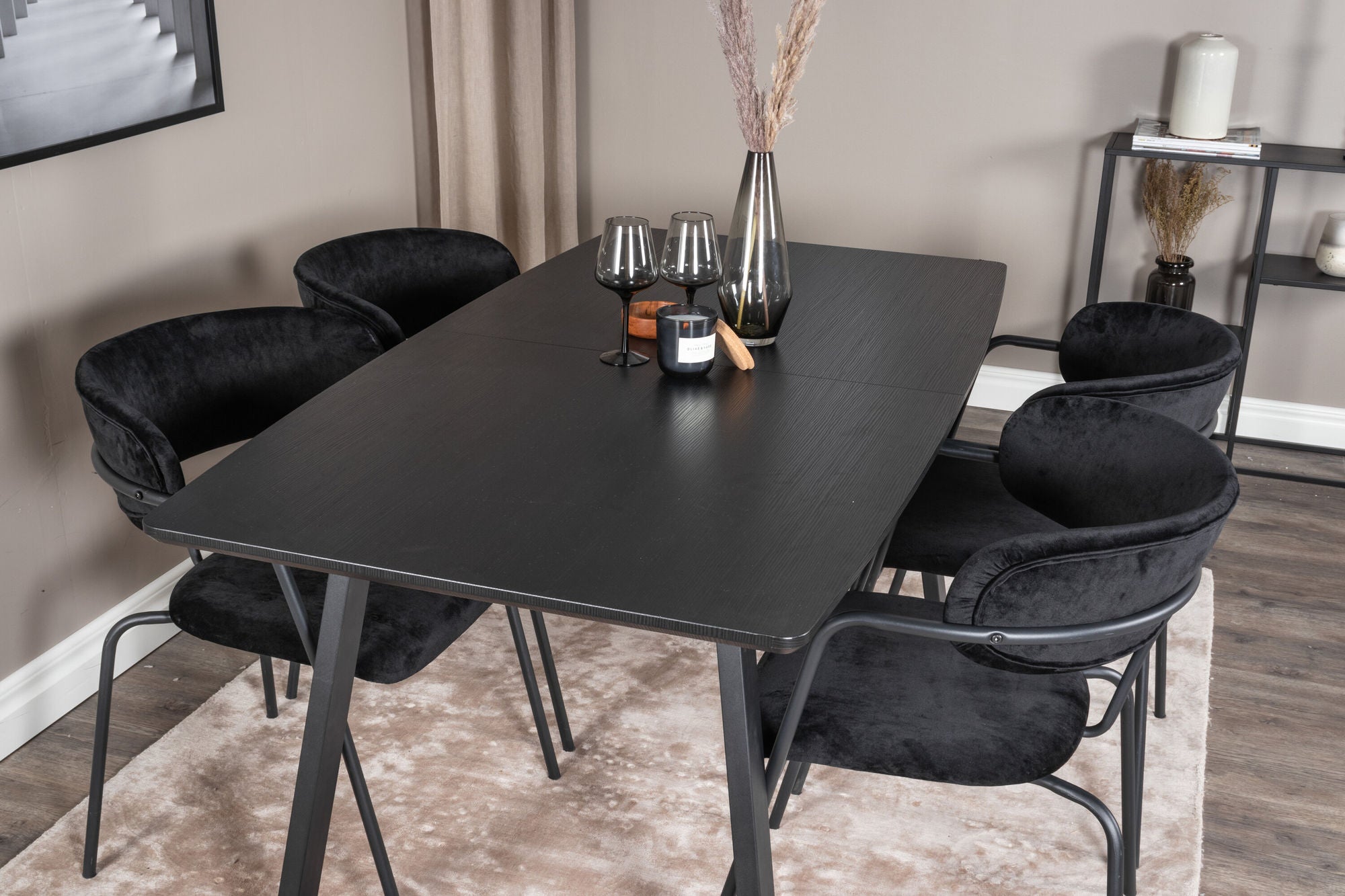 Venture Home Inca Extentionbord - Black top / black Legs+Arrow armchair - Black Legs - Black Velvet_4