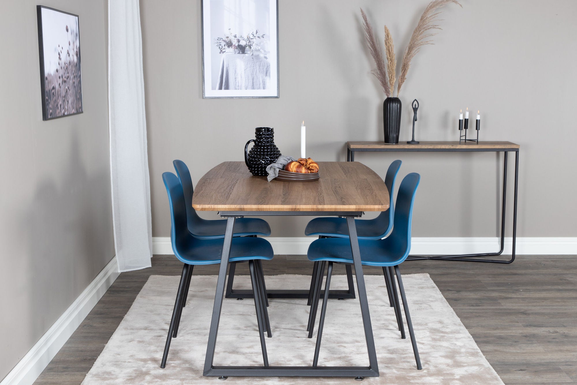 Venture Home Inca spisebord - 160/200*85*H75 - Oak / Black+Arctic Spisebordsstol - Black Legs - Blue Plastic_4