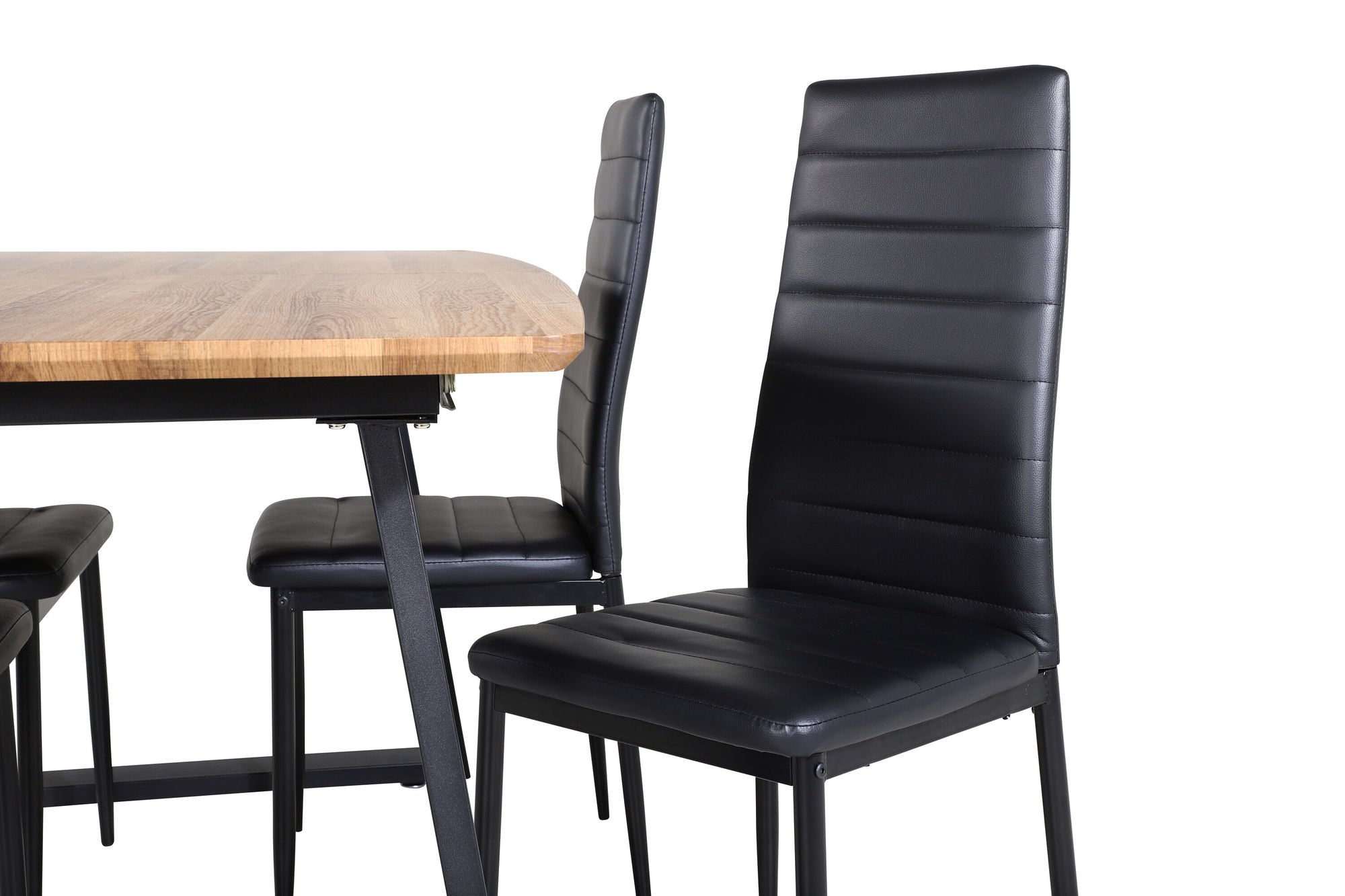 Venture Home Inca spisebord - 160/200*85*H75 - Oak / Black+Slim High Back Spisebordsstol - Black Legs - Black PU_4