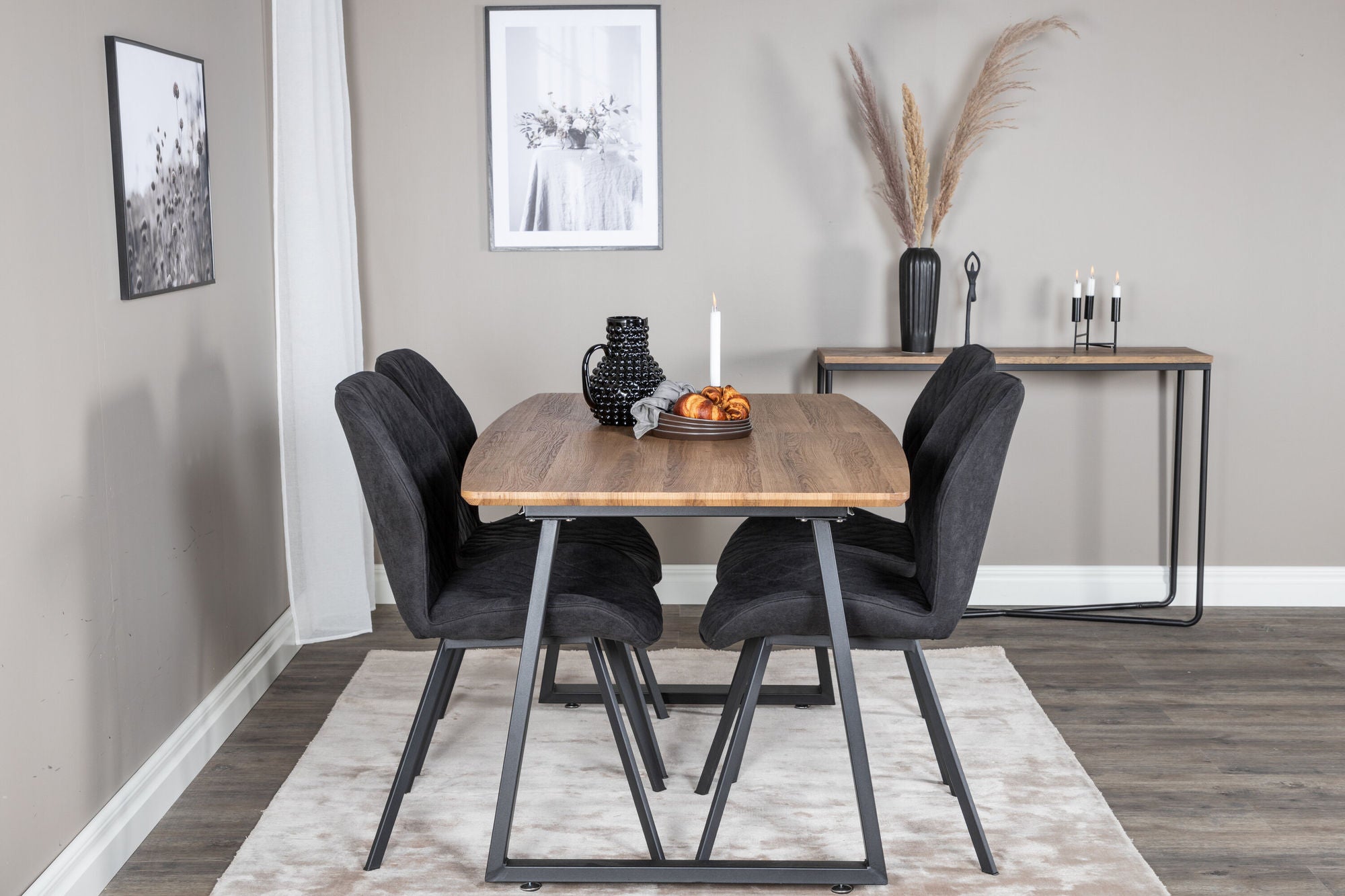 Venture Home Inca spisebord - 160/200*85*H75 - Oak / Black+Gemma Spisebordsstol - Black Legs - Black Fabric_4