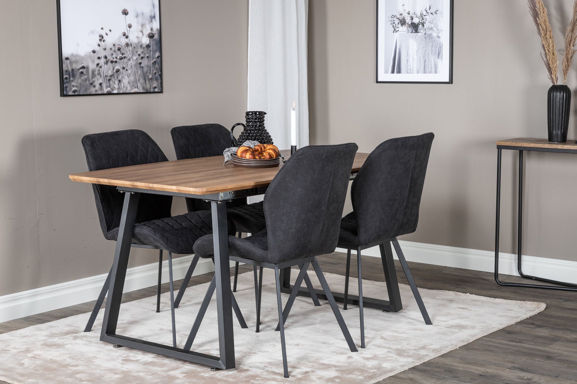 Venture Home Inca spisebord - 160/200*85*H75 - Oak / Black+Gemma Spisebordsstol - Black Legs - Black Fabric_4