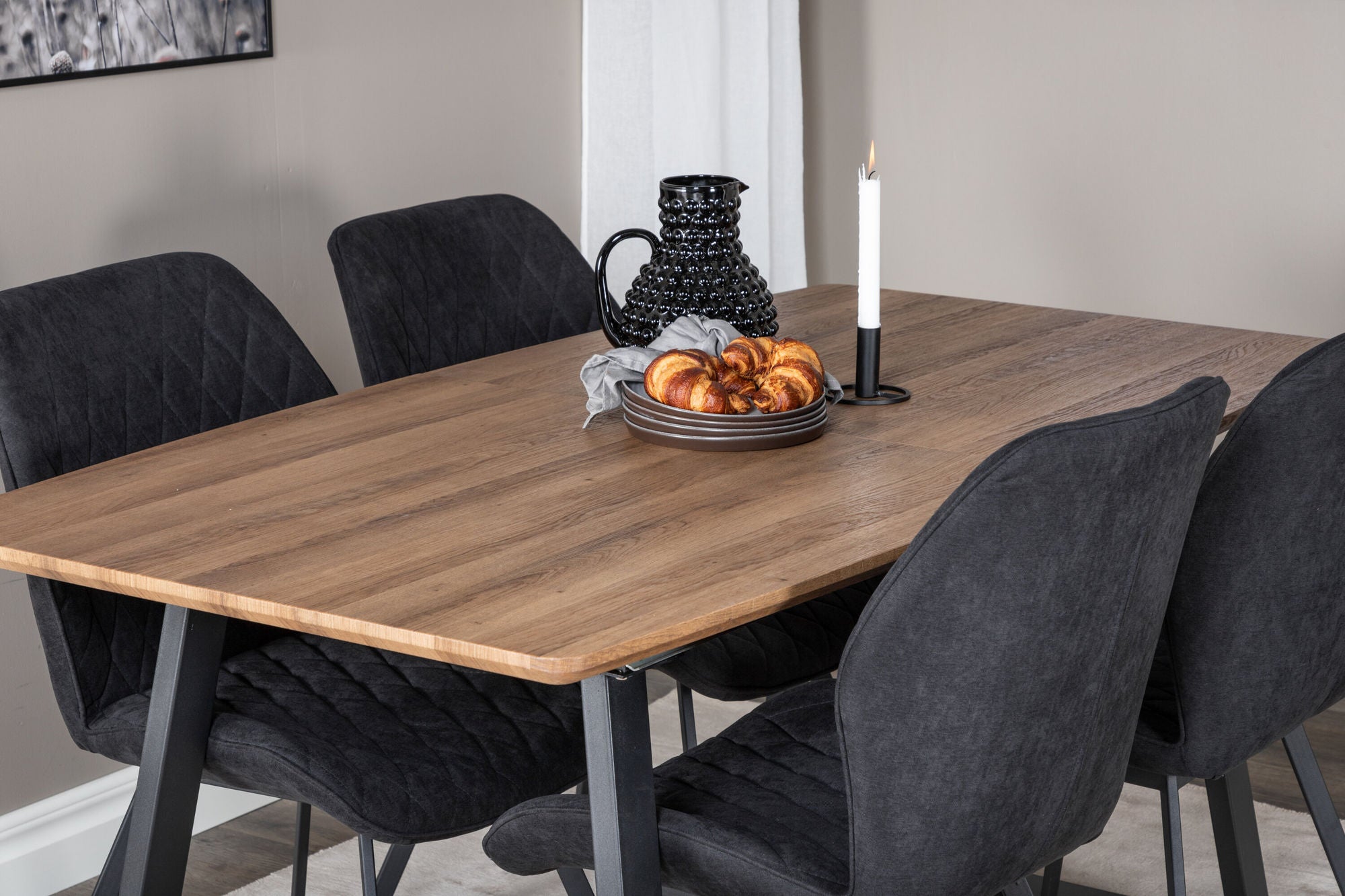 Venture Home Inca spisebord - 160/200*85*H75 - Oak / Black+Gemma Spisebordsstol - Black Legs - Black Fabric_4