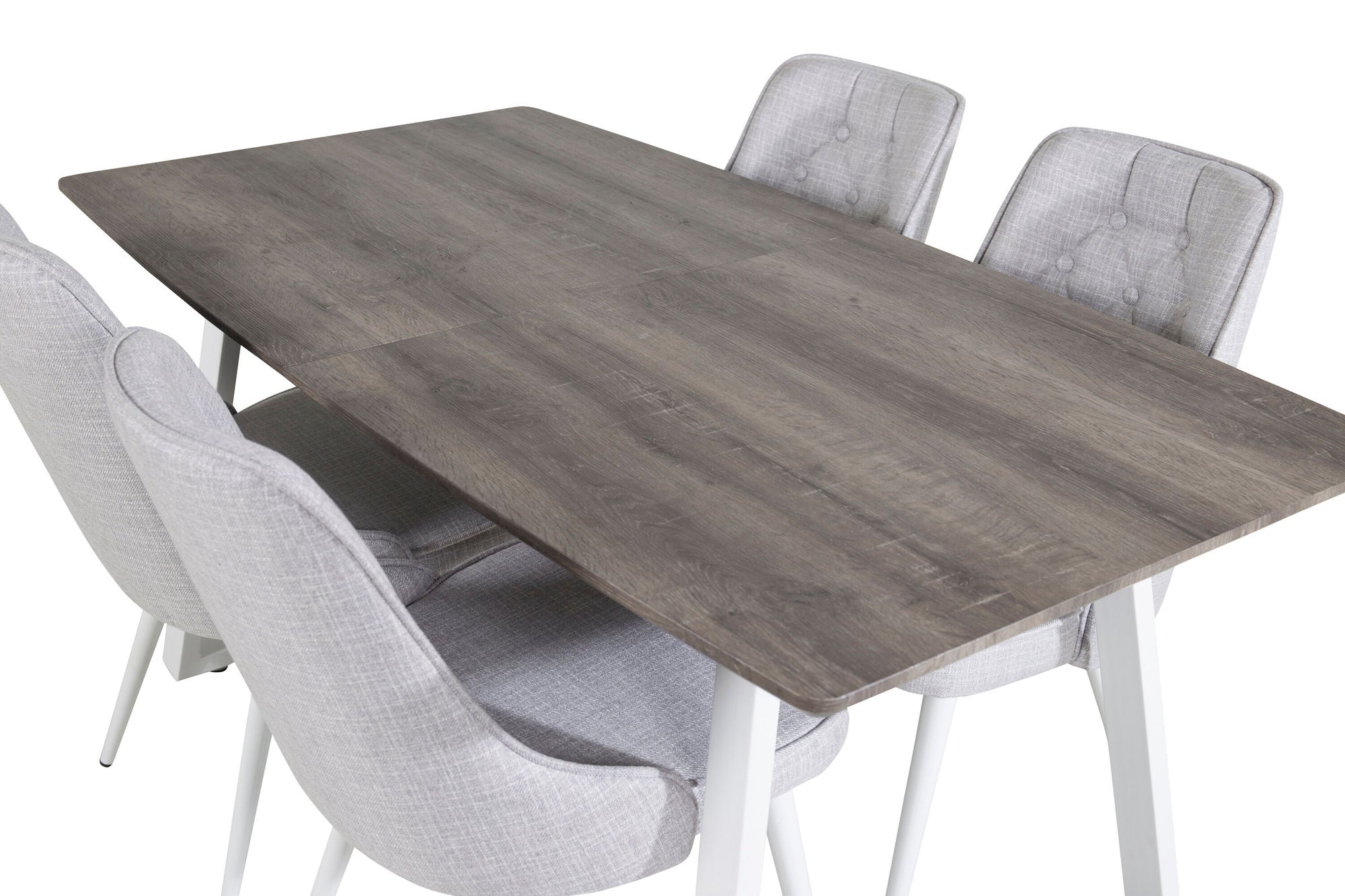 Venture Home Inca Extentionbord - grey "oak" / white Legs+Velvet Deluxe Spisebordsstol - White Legs - Light Grey Fabric_4