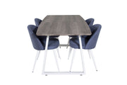 Venture Home Inca Extentionbord - grey "oak" / white Legs+Velvet Dining Chiar - White legs - Blue Fabric_4