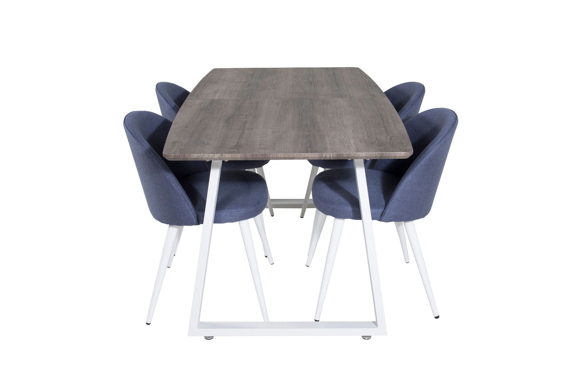 Venture Home Inca Extentionbord - grey "oak" / white Legs+Velvet Dining Chiar - White legs - Blue Fabric_4