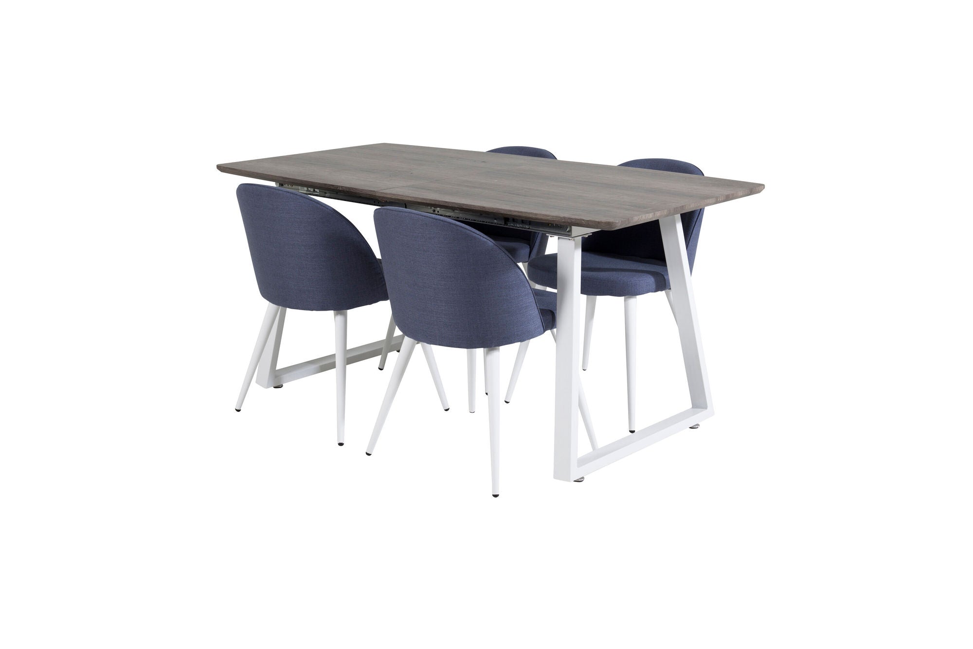 Venture Home Inca Extentionbord - grey "oak" / white Legs+Velvet Dining Chiar - White legs - Blue Fabric_4