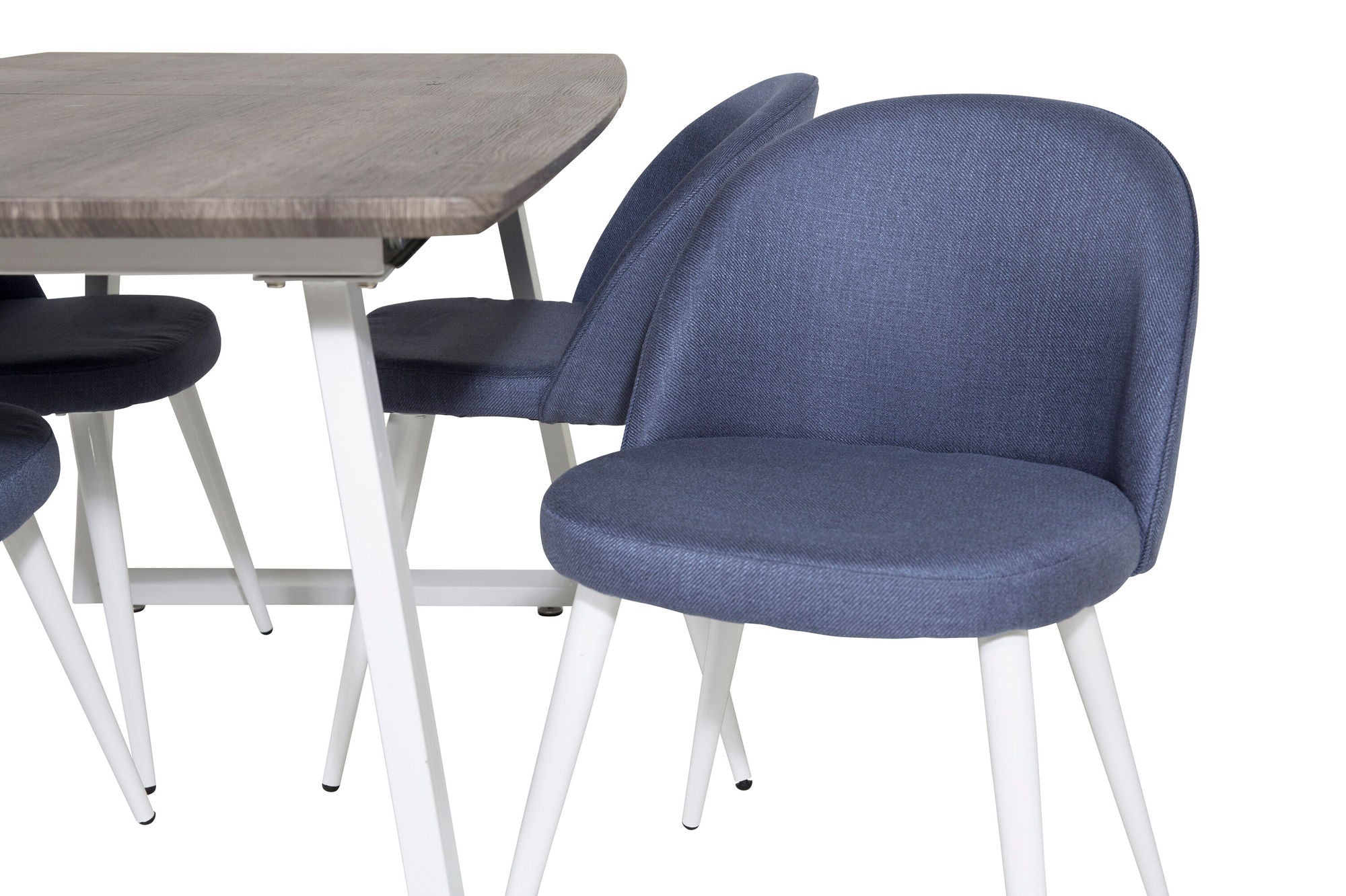 Venture Home Inca Extentionbord - grey "oak" / white Legs+Velvet Dining Chiar - White legs - Blue Fabric_4